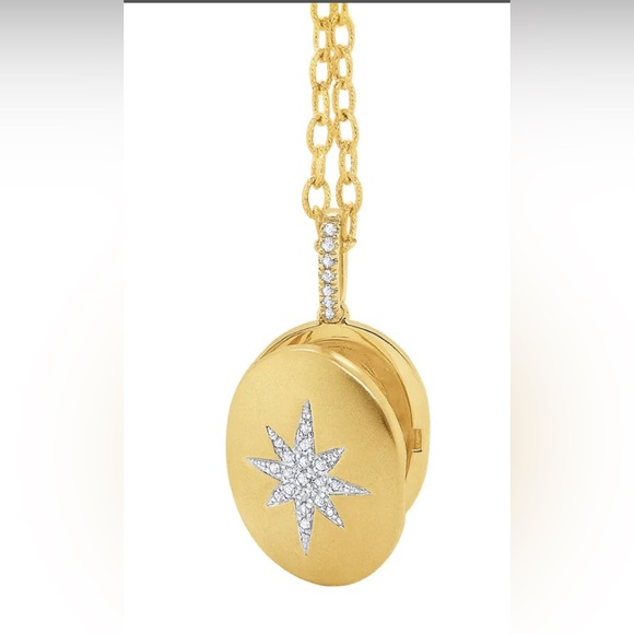 KC Designs 14k Gold and Diamond Oval Starburst Remembrance Locket - Picture 2 of 4